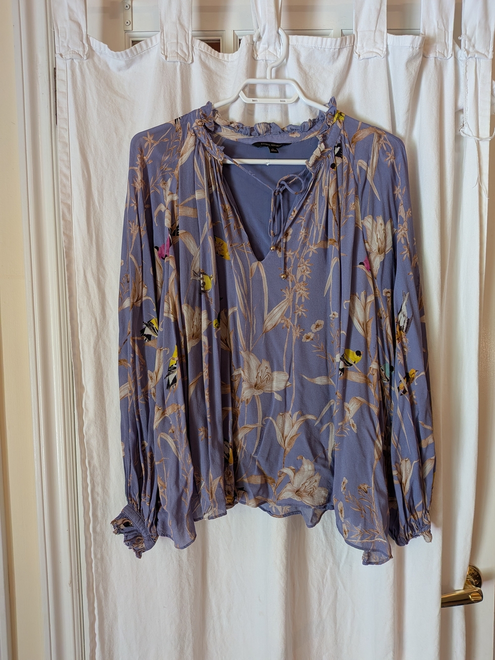 Banana Republic Lavender Floral & Bird Peasant Blouse